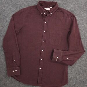 Gustin Flannel Shirt Mens Large Burgundy Brushed Cotton Button Down Made In USA